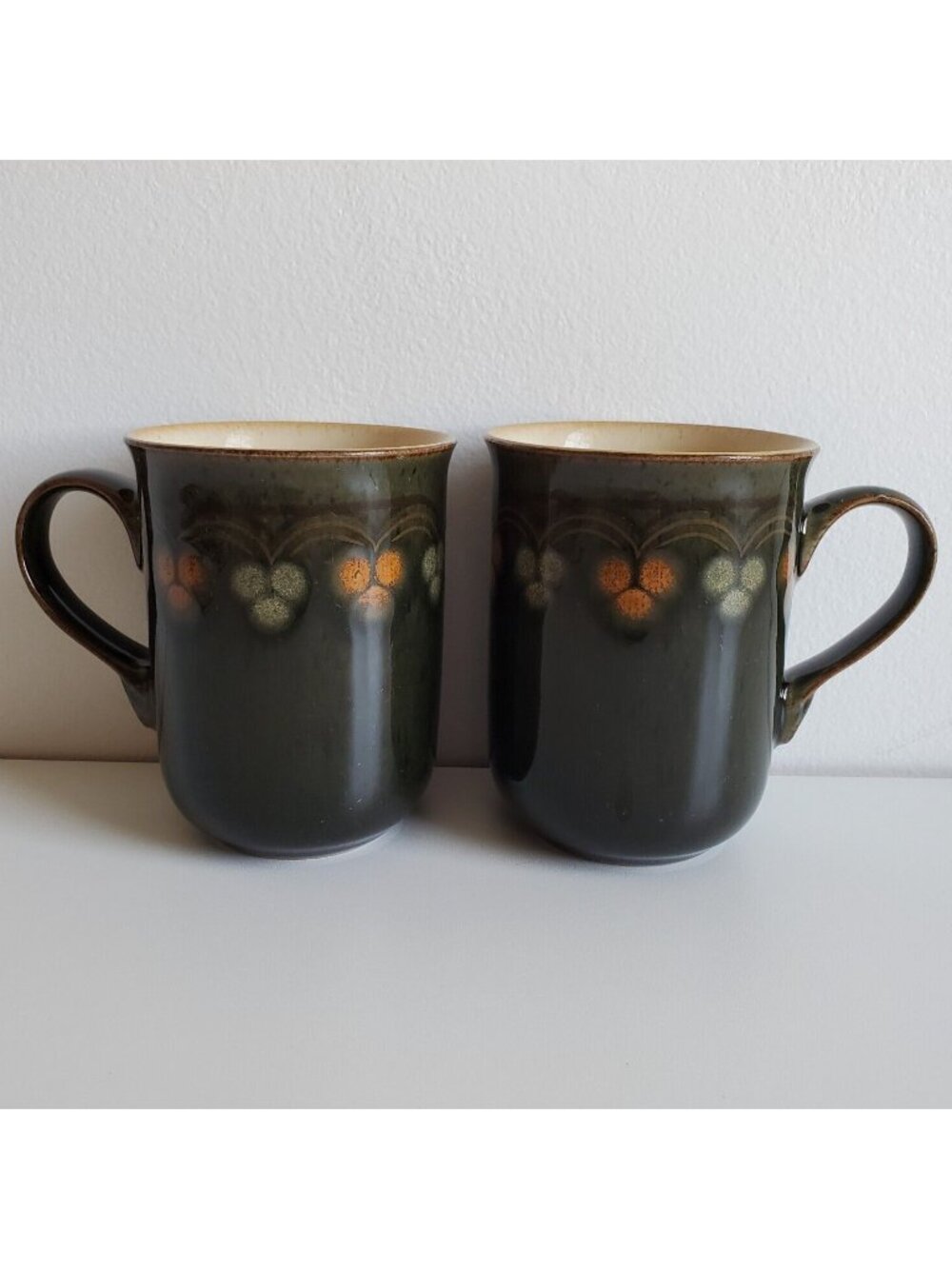 Denby Langley Oberon Coffee Mugs Green Brown Speckled England Lot of 2